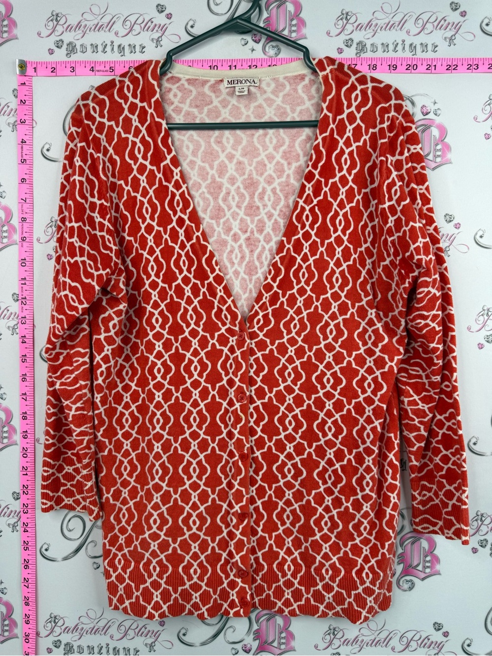 Merona cardigan sweater button up Red and White Geometric Open Cardigan